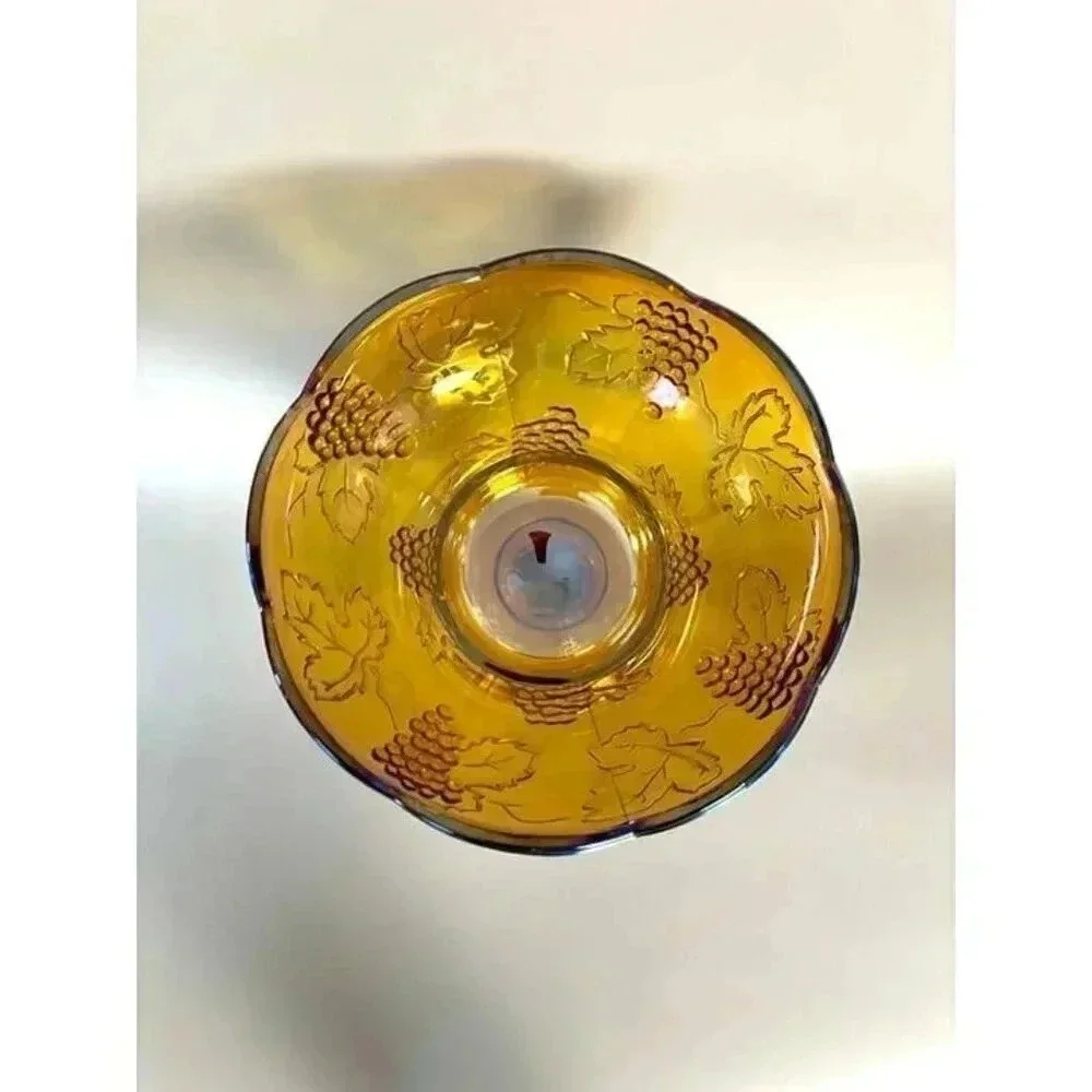 Vintage Amber Indiana Carnival Glass Iridescent Fruit Embellished Bowl